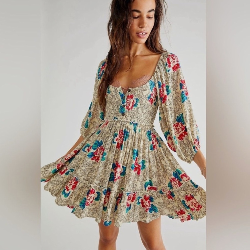 Free People Beige Floral Mini Dress